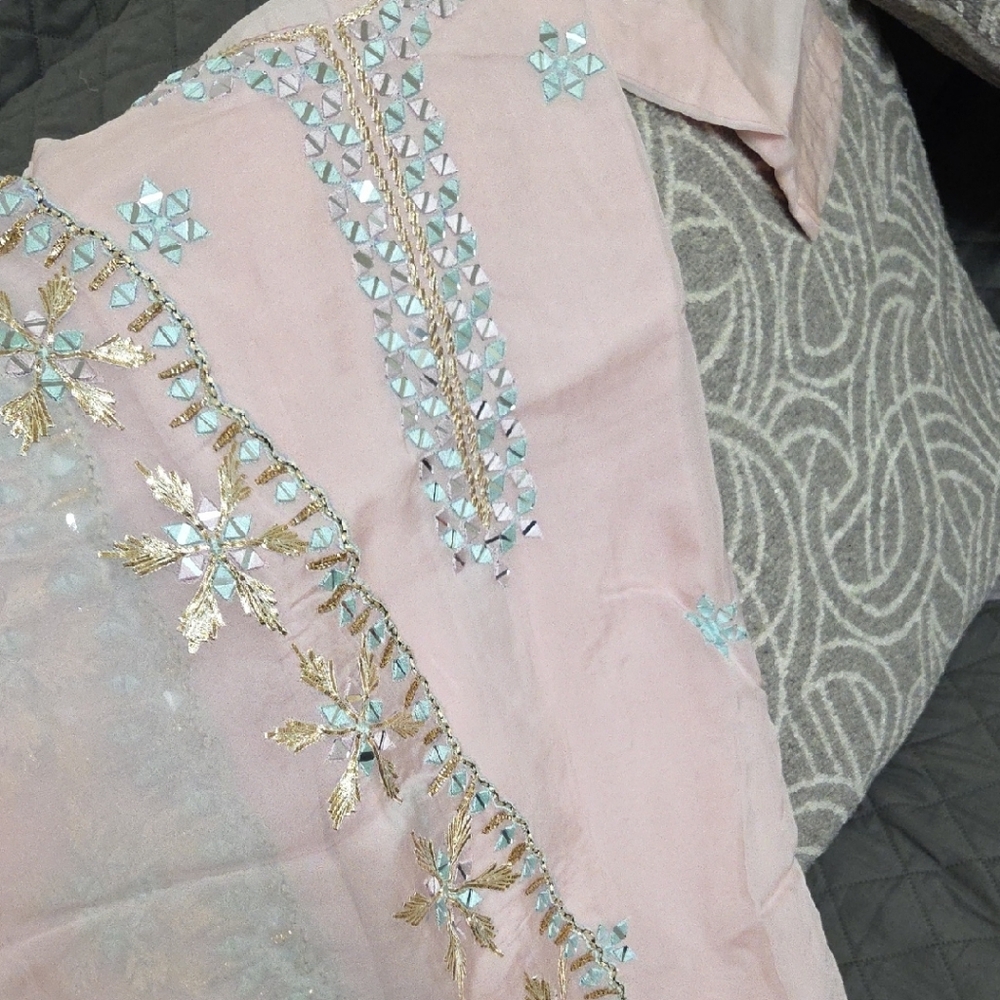 Light Pink Indian Outfit With Mirror Floral Work